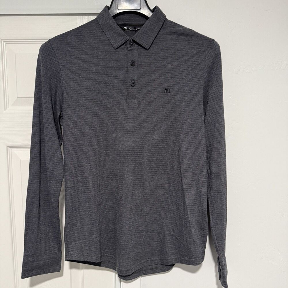 TravisMathew Shirt Mens Longsleeve Golf Polo Shirt Heather Black - S